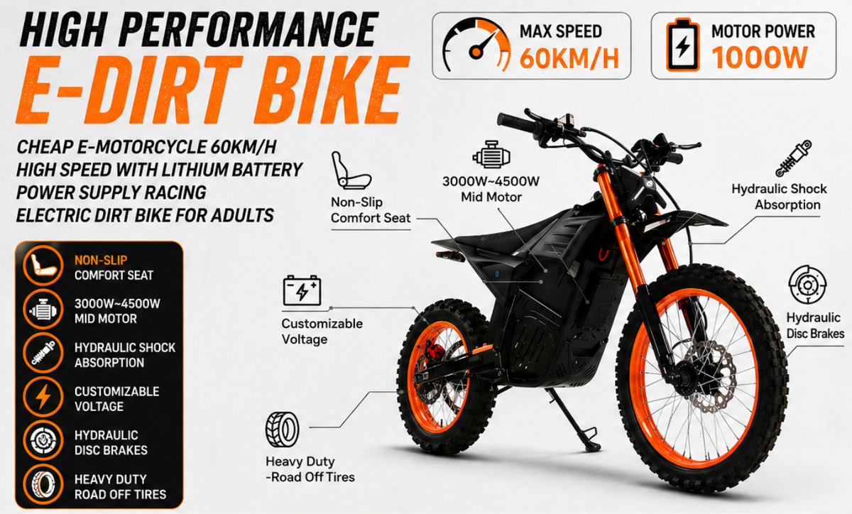 Electric Dirt Bike Orange & Black — specs banner
